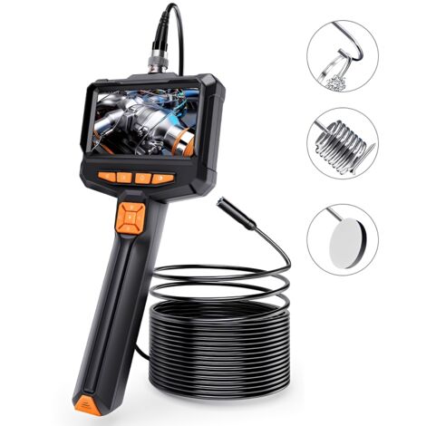 Endoscope portable avec écran IPS 4.3", caméra d'inspection HD 1080P, 8 LED réglables, étanche IP67, câble semi-rigide 5m compatible automotive