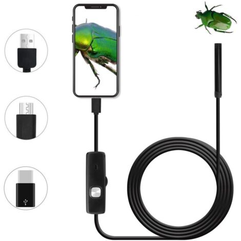 Endoscope USB 2MP HD 2 en 1 Android, caméra inspection étanche câble rigide 2m pour smartphone