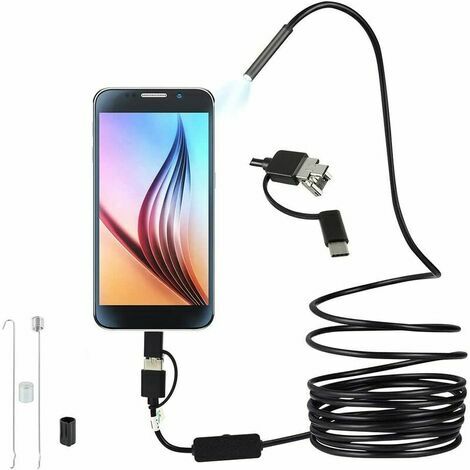 Endoscope USB 3 en 1 Ultra Mince 5,5 mm Endoscope HD Caméra d'Inspection avec 6 LED Réglables IP67 Câble Serpent Étanche Compatible avec Android Window Tablet (5M) Cisea
