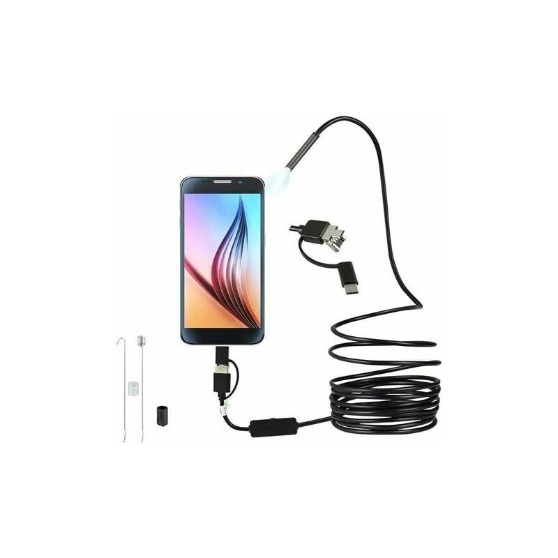 Ensoleille - Endoscope Usb 3 En 1 Ultra-Mince 5.5Mm Endoscope Caméra D'Inspection Hd Avec 6 Led Réglables Ip67 Cable Serpent Étanche Compatible Avec