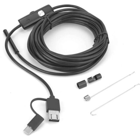 Endoscope USB 5.5mm avec Caméra d'Inspection 3 en 1, 6 LED, Câble 5M Étanche IP67 pour Plomberie et Mécanique