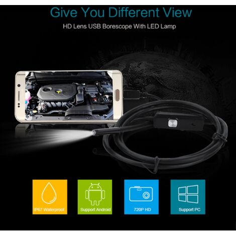 Endoscope USB 6 LED 1.5M Etanche pour Android, Caméra d'Inspection 7mm Mini avec Câble