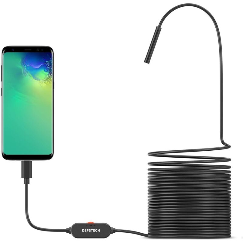 Endoscope usb 720P Caméra Endoscopique Sonde Étanche IP67 de 5,5mm Caméras d'inspection Câble Semi-Rigide de 5m avec 6 led, Type-C Compatible avec