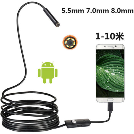 Endoscope USB Caméra Endoscopique Sonde Étanche IP67 de 5,5mm Caméras d'inspection Câble Semi-Rigide de 2m avec LED, Type-C Téléphones (câble flexible de 5,5 mm et 2 m)