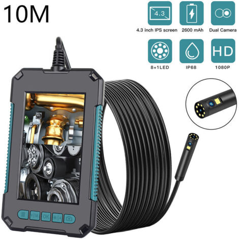 Endoscopio HD 1080p con schermo da 4,3 pollici – Ispezione di autoveicoli, tubature e impianti di climatizzazione – Telecamera impermeabile IP68 – LED regolabili – Batteria ricaricabile – Cavo rigido 