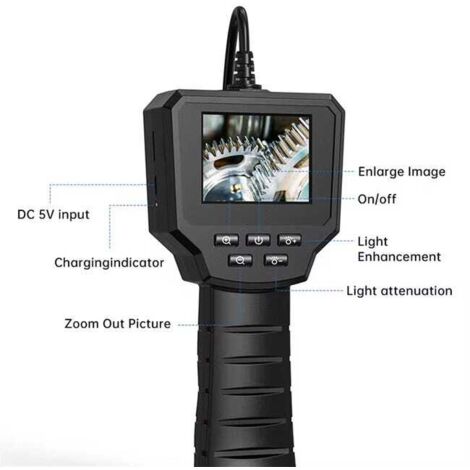 Endoscopio industriale con telecamera di ispezione portatile, schermo IPS HD 1080P da 2,4 pollici, impermeabile IP68, LED regolabili, cavo da 5 m