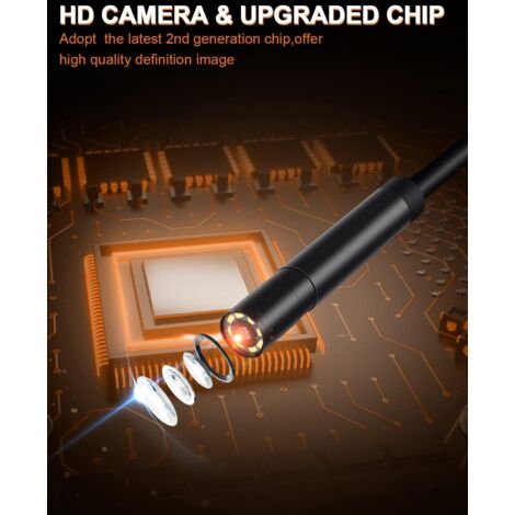 Endoscopio industriale, telecamera endoscopica HD 1080P, telecamera per ispezione tubi da 2,4 pollici, con 8 luci LED, telecamera impermeabile IP68, batteria da 2600 mAh, cavo semirigido - 5 m