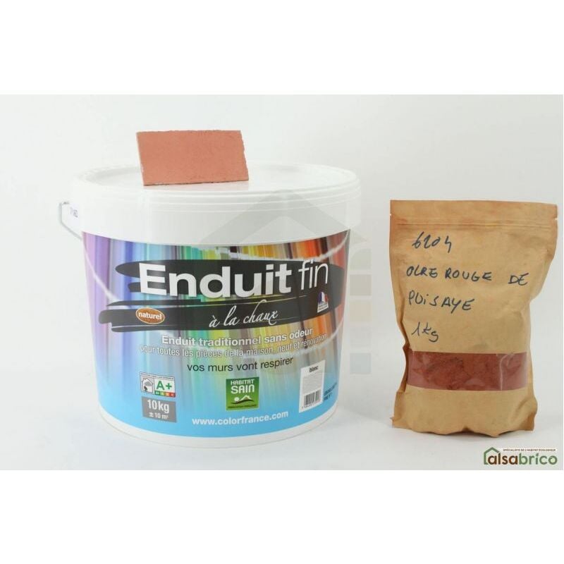 Enduit à la chaux à mélanger avec pigments naturels, Ocre Rouge de Puisage Foncé - Pot de 10kg