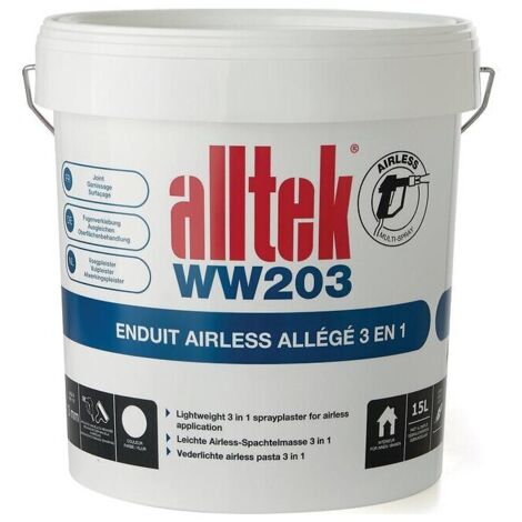 Enduit airless 3 en 1 prêt à l'emploi pour murs et plafonds – Application manuelle ou airless – Contenance 15 litres – Coloris gris