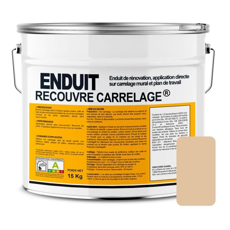 Enduit carrelage effet béton, salle de bain, cuisine, recouvre les joints, lisse et décore, sans sous-couche, prêt à l'emploi E0C3A2 15 Kg