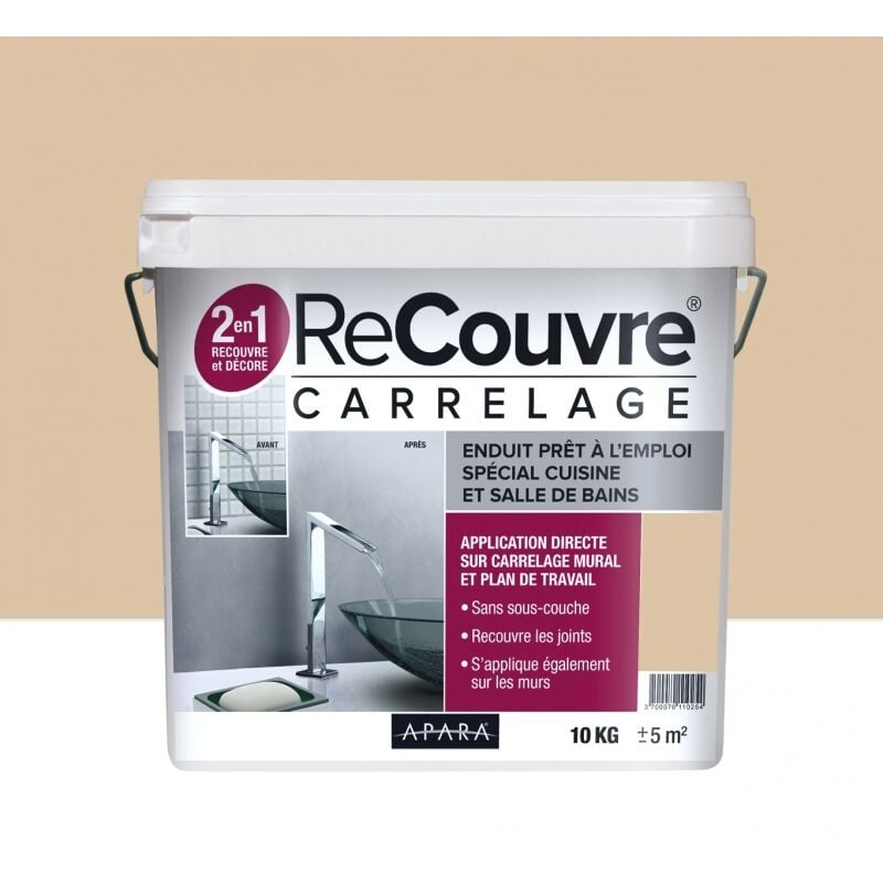 Enduit carrelage effet béton, salle de bain, cuisine, recouvre les joints, lisse et décore, sans sous-couche, prêt à l'emploi E0C3A2 10kg