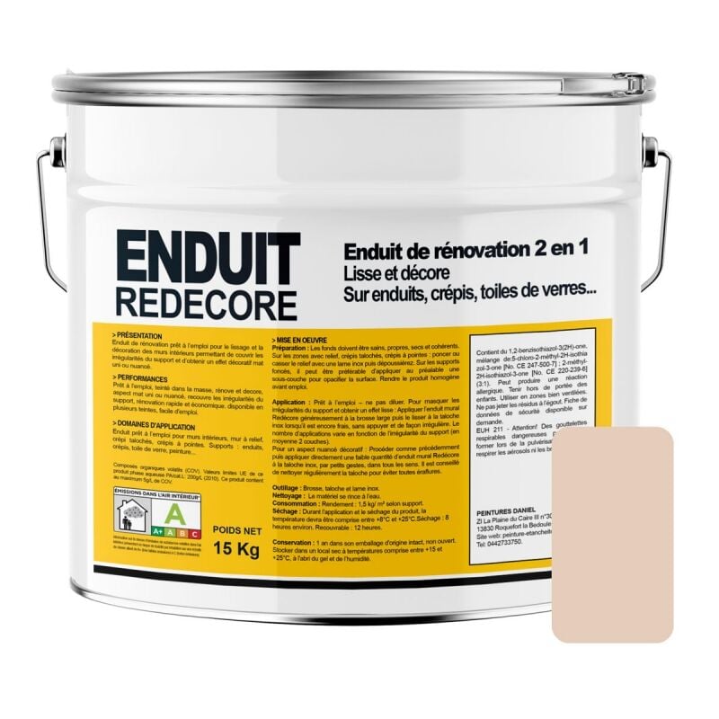 Enduit décoratif, rénovation rapide, 2 en 1, lisse et décore sur plâtre, peintures, crépis, fibres, toile de verre deccbe 15 Kg