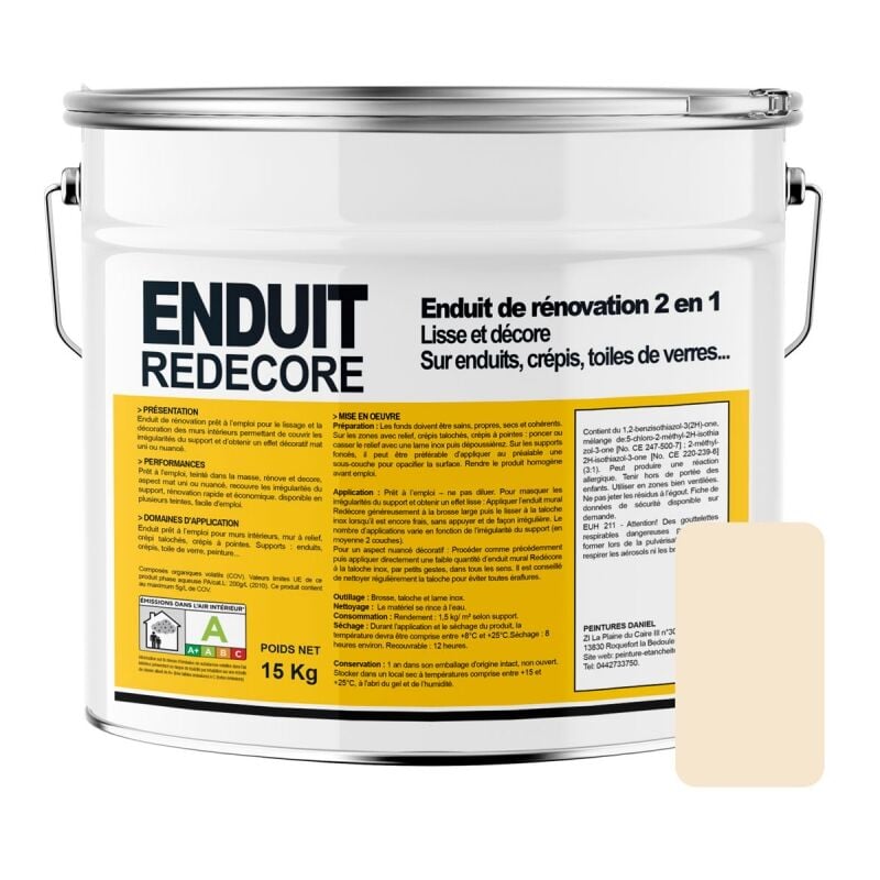 Enduit décoratif, rénovation rapide, 2 en 1, lisse et décore sur plâtre, peintures, crépis, fibres, toile de verre F3E7D1 15 Kg