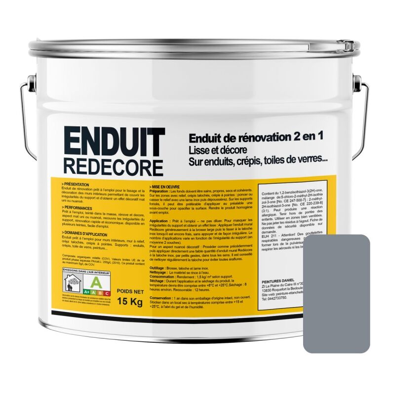 Enduit décoratif, rénovation rapide, 2 en 1, lisse et décore sur plâtre, peintures, crépis, fibres, toile de verre 83898F 15 Kg