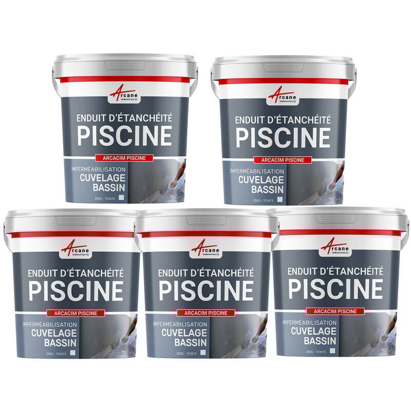 Enduit de Cuvelage Piscine - Enduit Hydrofuge pour étanchéité Piscine et bassin arcacim piscine - Offre Spéciale : 5 x 25 Kg Gris Arcane Industries