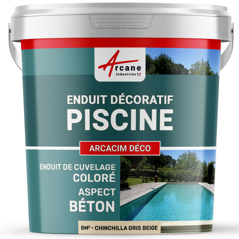 Arcane Industries - Décoration piscine enduit de cuvelage finition béton ciré arcacim deco - 8 m² - Chinchilla Gris Beige - Chinchilla Gris Beige