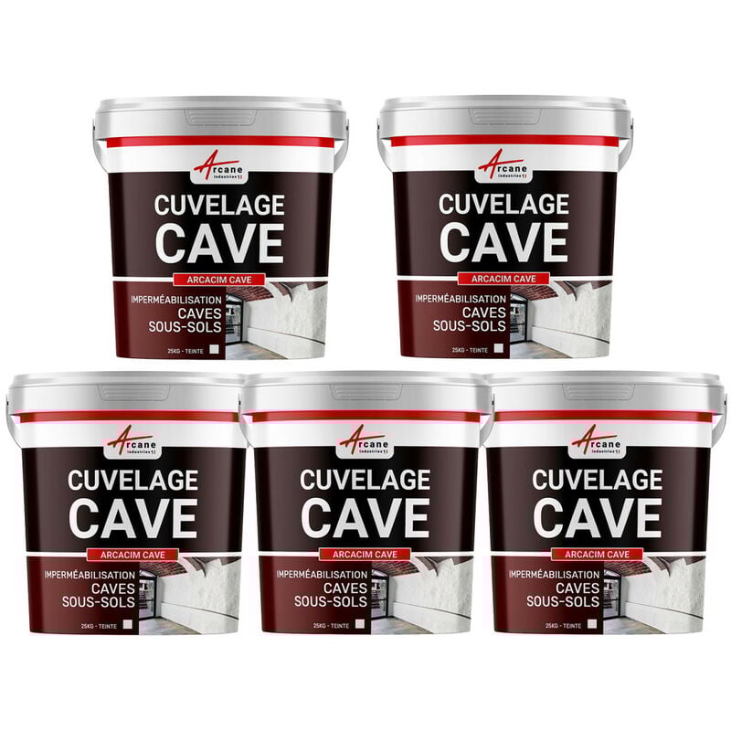 Arcane Industries - Enduit de Cuvelage Hydrofuge - Etanchéité Cave - Garage - Sous-sols arcacim cave - Offre Spéciale : 5 x 25 Kg Blanc