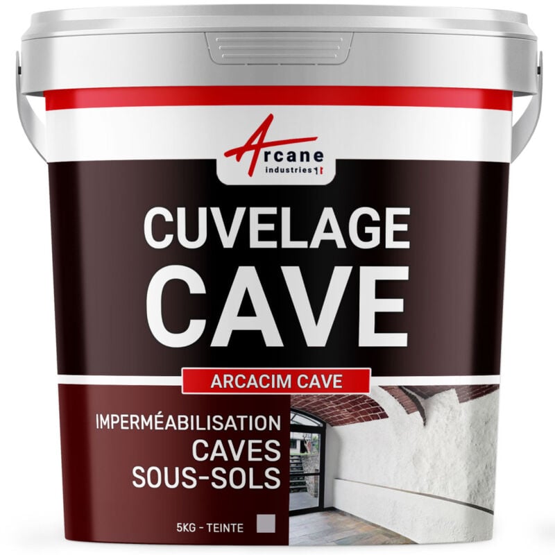 Arcane Industries - Enduit de Cuvelage Hydrofuge - Etanchéité Cave - Garage - Sous-sols arcacim cave - 5 kg Gris