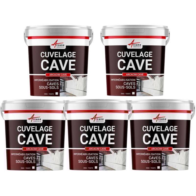 Arcane Industries - Enduit de Cuvelage Hydrofuge - Etanchéité Cave - Garage - Sous-sols arcacim cave - Offre Spéciale : 5 x 25 Kg Gris