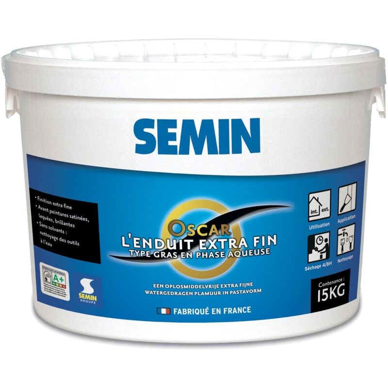 Enduit de Finition Extra Fin Semin Oscar, Prêt à l'Emploi, Intérieur/Extérieur, seau 15 kg