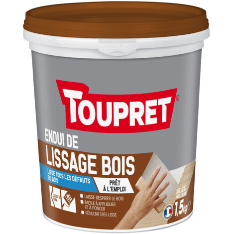 Toupret – Enduit de lissage pâte blanc 1.5kg – Pour bois dur et teck – Prêt à l'emploi – Finition ultra lisse pour intérieur et extérieur