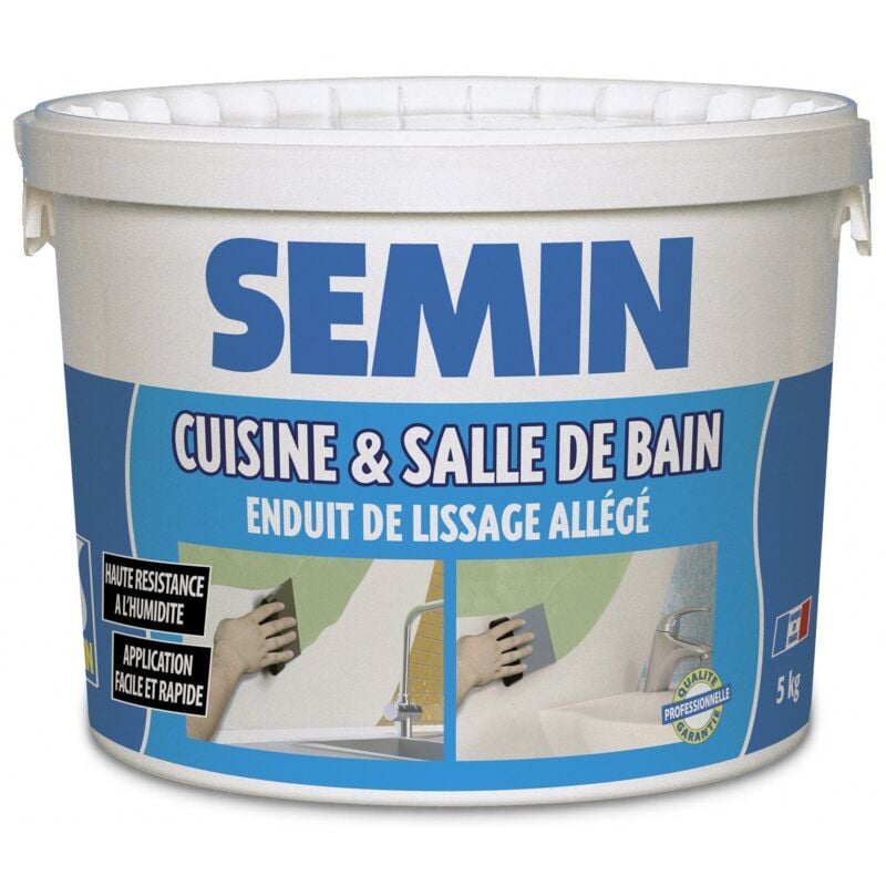 Semin - Enduit de lissage cuisine et salle de bain adapté aux pièces humides - seau de 5 kg