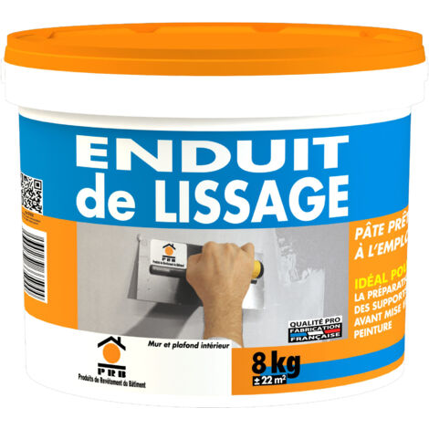 Enduit de Lissage en Pâte 8kg - Prêt à l’Emploi - Finition Ultra Lisse de Murs et Plafonds - Idéal Retouches Intérieures - Application Facile, Séchage Rapide