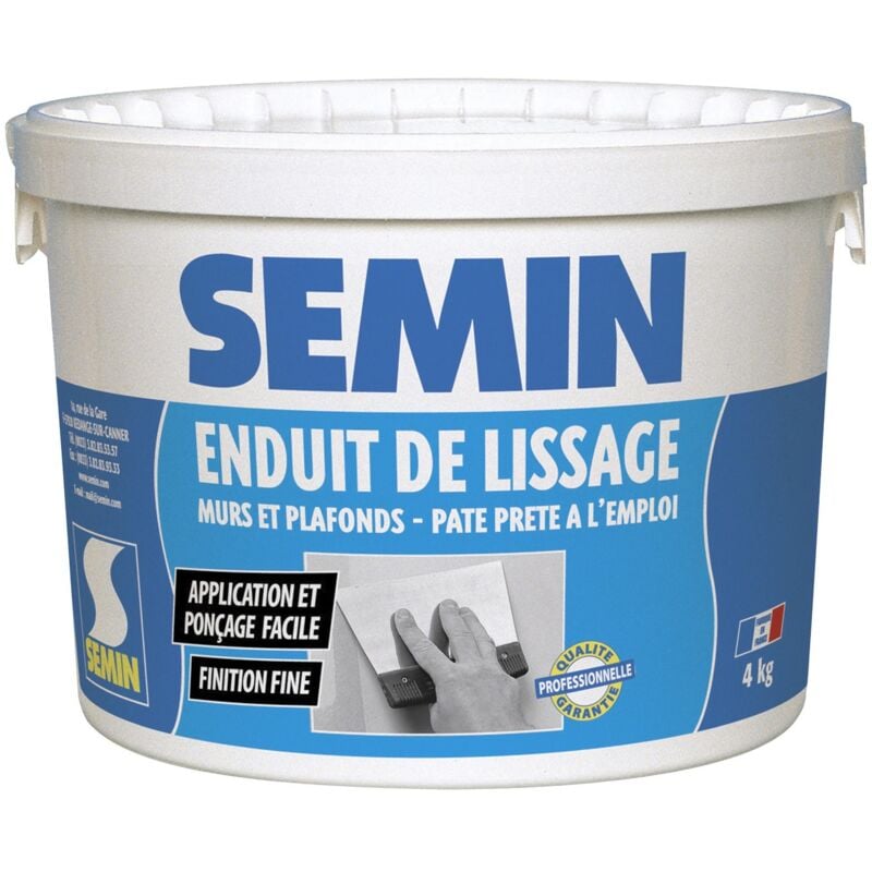 Semin - Enduit de lissage en pâte pour murs et plafonds intérieur - Seau de 4 kg