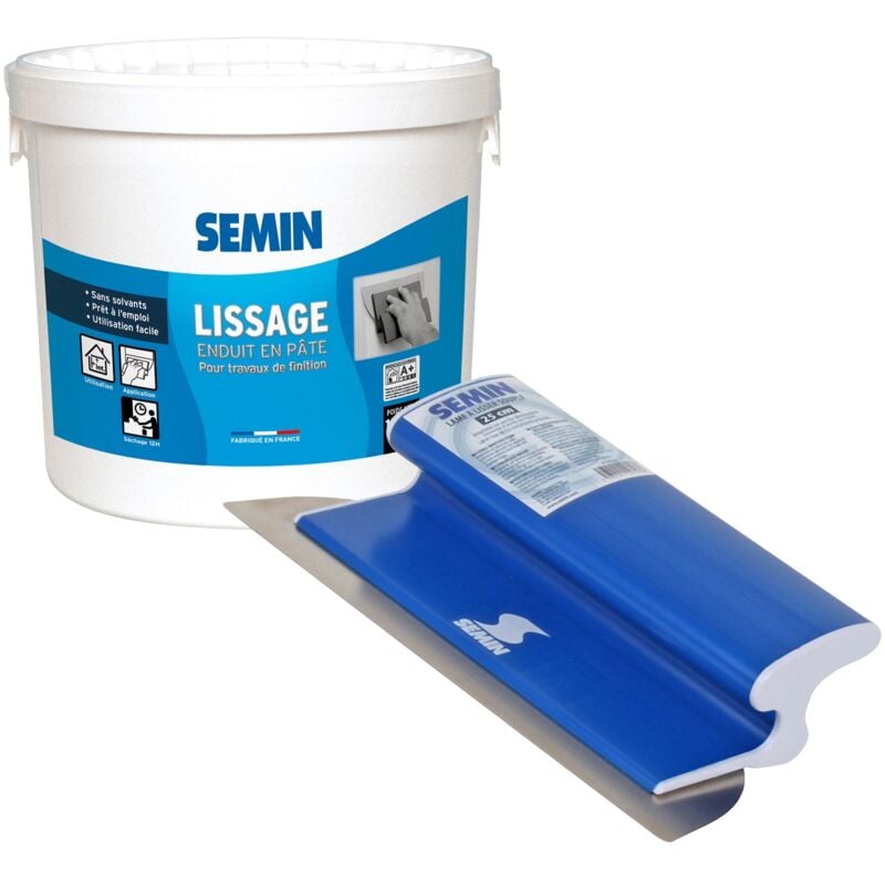 Enduit de lissage en pâte Semin pour murs et plafonds - intérieur - seau de 1,5 kg et une lame ce 78 pour enduire et lisser - 25 cm