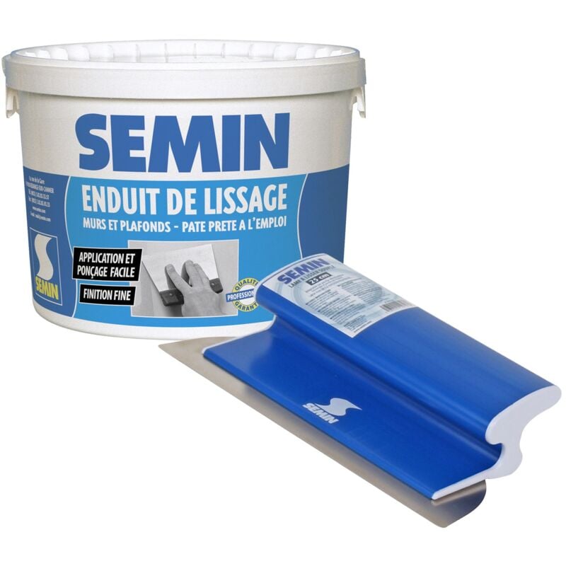 Enduit de lissage en pâte Semin pour murs et plafonds - intérieur - seau de 4 kg et une lame ce 78 pour enduire et lisser - 25 cm