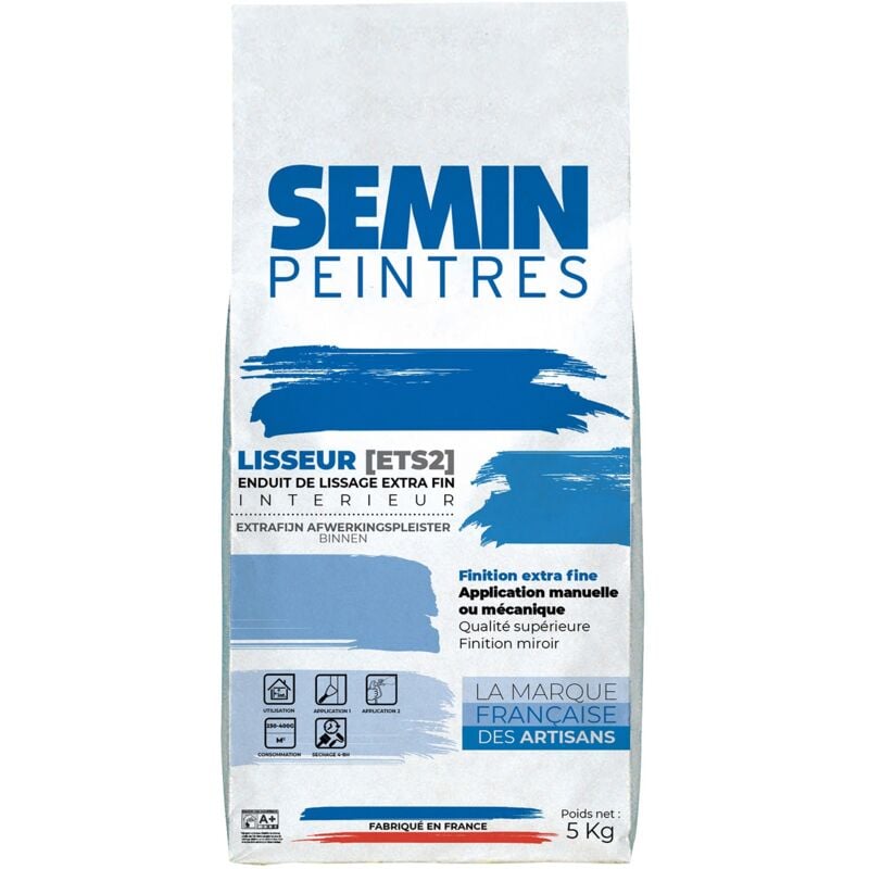 Semin - Enduit de lissage extra fin en poudre pour finition des murs Lisseur intérieur - sac de 5 kg