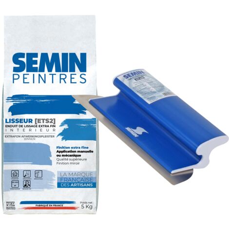 Enduit de lissage extra fin en poudre pour finition des murs Semin Lisseur - intérieur - sac de 5 kg et une lame CE 78 pour enduire et lisser - 25 cm
