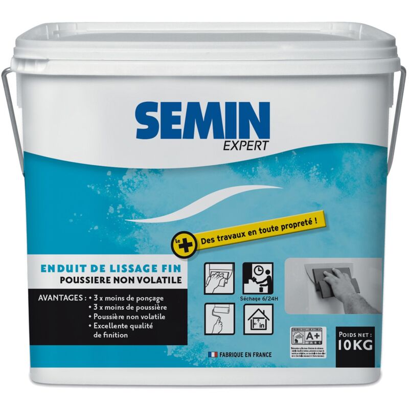 Semin - Enduit de lissage Finition des Murs - Intérieur - Seau 10 kg