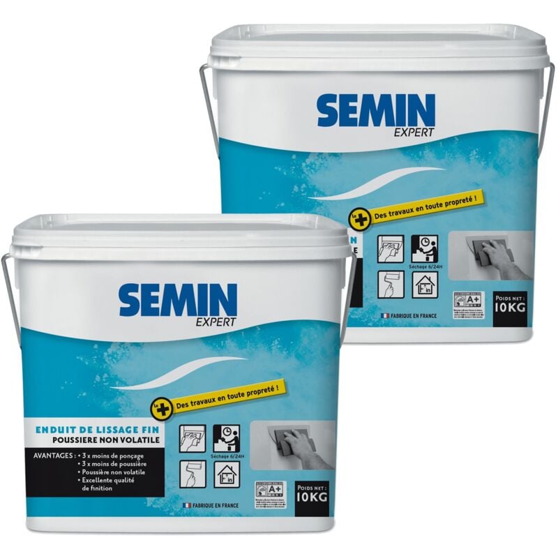 Enduit de lissage - Semin - Finition des Murs - Intérieur - Seau 10 kg (Lot de 2)