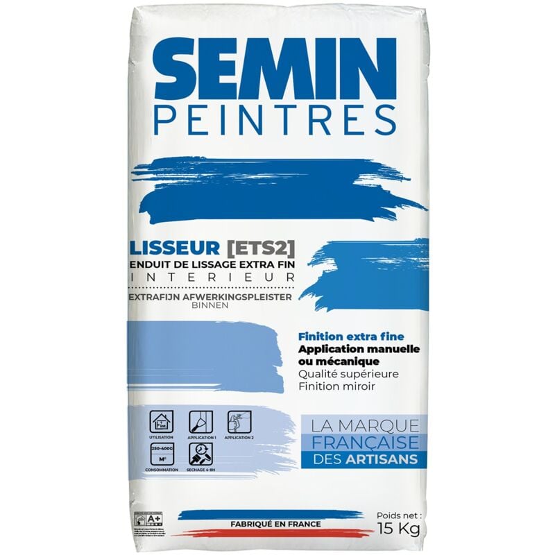 Semin - Enduit de Lissage Lisseur ETS2, Intérieur, Poudre, sac de 15 kg