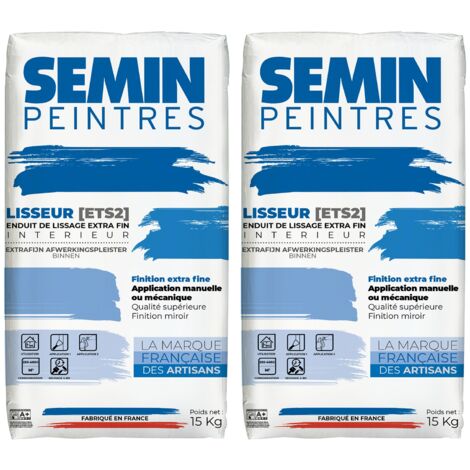 Enduit de Lissage Semin Lisseur ETS2, Intérieur, Poudre, sac de 15 kg, Lot de 2