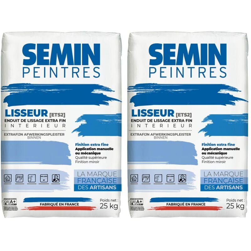 Enduit de Lissage Semin Lisseur ETS2, Intérieur, Poudre, sac de 25 kg, Lot de 2