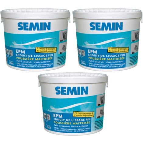Enduit de Lissage Semin - Poussière Maîtrisée - Finition des Murs - 3 Fois Moins de Ponçage - Intérieur - Seau de 25 kg (lot de 3)