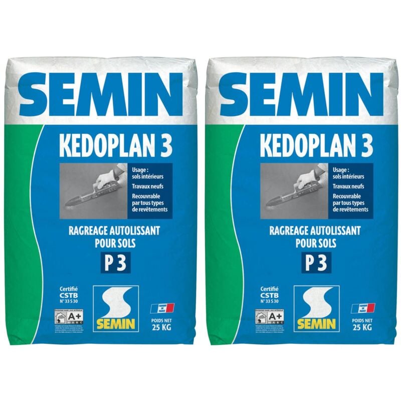 Enduit de Ragréage Autolissant Semin - Kedoplan 3 - Sol Intérieur - sac de 25 kg (lot de 2)