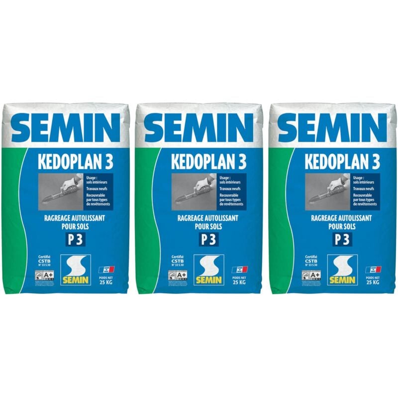 Enduit de Ragréage Autolissant Semin Kedoplan 3 - Sol Intérieur - sac de 25 kg (lot de 3)