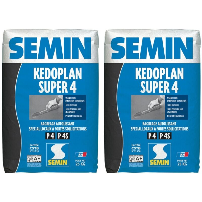 Enduit de Ragréage Autolissant Semin Kedoplan 4 - Sol Intérieur et extérieur - sac de 25 kg (lot de 2)