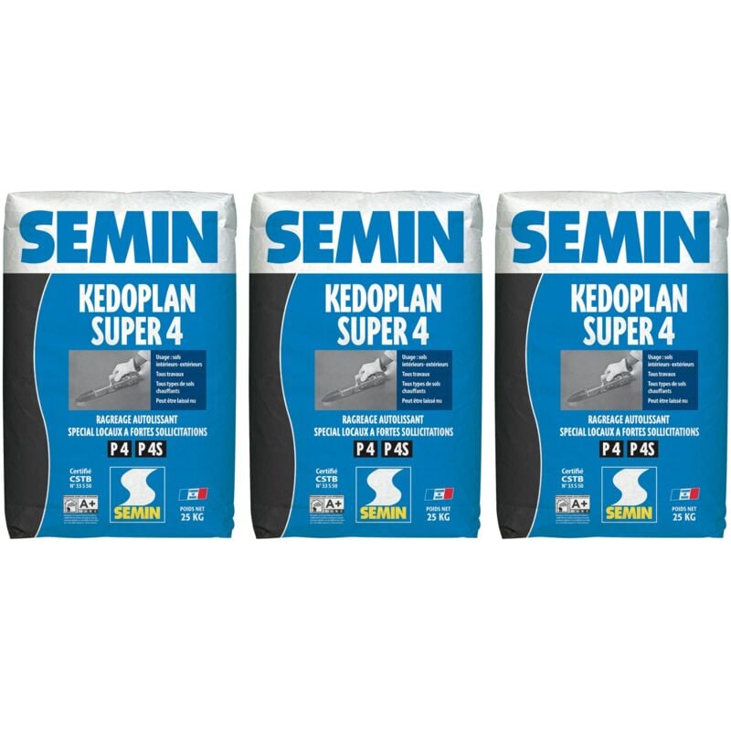 Enduit de Ragréage Autolissant Semin - Kedoplan 4 - Sol Intérieur et extérieur - sac de 25 kg (lot de 3)