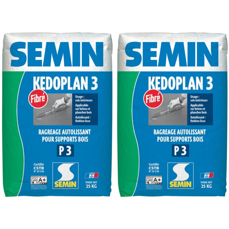 Enduit de Ragréage Autolissant Semin Kedoplan Fibré - Sol Intérieur - sac de 25 kg (lot de 2)