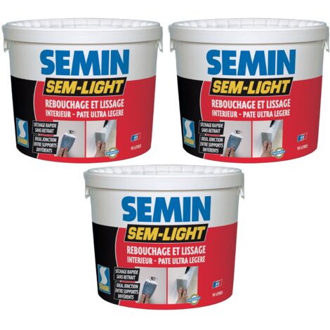 Enduit de Rebouchage Allégé pour Trous et Fissures Importants Semin - Sem-Light - Intérieur - Seau de 10 L (lot de 3)