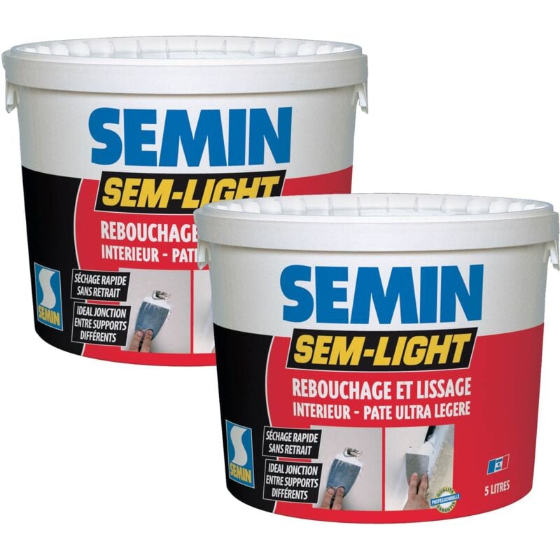 Enduit de Rebouchage Allégé pour Trous et Fissures Importants Semin Sem-Light - Intérieur - Seau de 5 l (lot de 2)