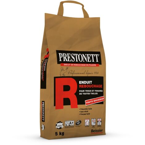 Enduit de rebouchage blanc en poudre 5 kg – Finition mate pour intérieur – Ponçable et teintable – Compatible béton et plâtre