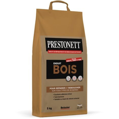 Enduit de Rebouchage Bois PRESTONETT REPARATION BOIS en Poudre en Sac 5 KG pour Intérieur et Extérieur