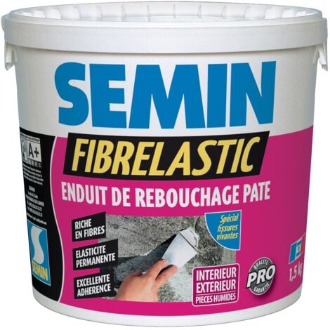 Enduit de rebouchage fibré et souple Fibrelastic Semin - 1.5Kg : élasticité permanente en intérieur et extérieur