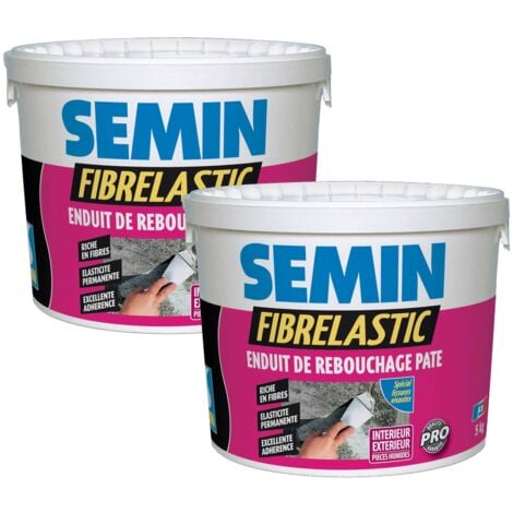 SEMIN Enduit de Rebouchage Élastique Fibrelastic à Base de Fibre de Verre pour Fissures Vivantes, Intérieur/Extérieur, seau de 5 kg, Lot de 2