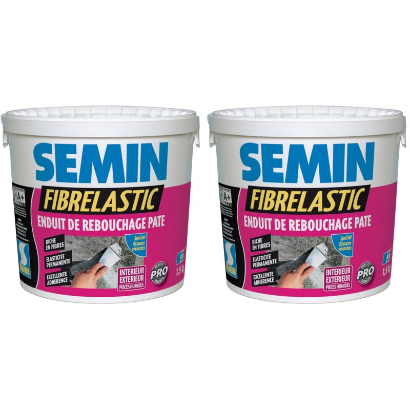 Semin - Enduit de Rebouchage Élastique Fibrelastic à Base de Fibre de Verre pour Fissures Vivantes, Intérieur/Extérieur, seau de 1,5 kg, Lot de 2